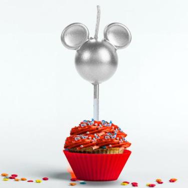 Imagem de Vela Decorada festa Mickey Prata decoração aniversário - SILVER PLASTC