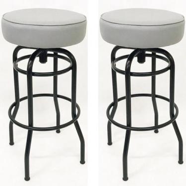 Imagem de Kit 2 Banquetas Bar Alta Giratória Preta Assento Cinza - Poltronas do 