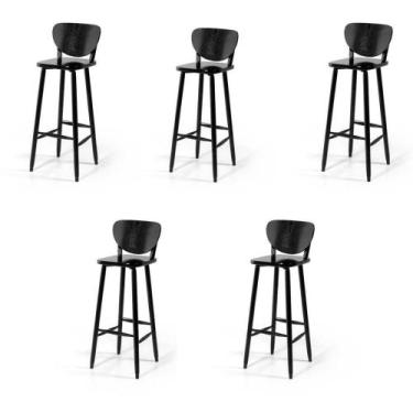 Imagem de Conjunto 5 Banquetas Altas Bistrô de Madeira Lisboa - Melhor Móvel, Pr