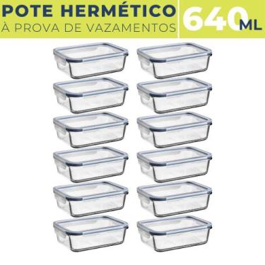 Imagem de 12 Potes Vidro Hermético 640ml Tampa Plástica Vedação BPA - Quality Ho