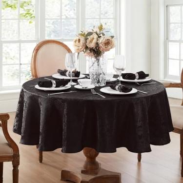 Imagem de Elrene Toalha de mesa Home Fashions Caiden Elegance Damasco impermeável, resistente a manchas e rugas, 228 cm redonda, preta
