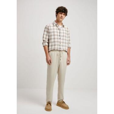 Imagem de Calça Básica Masculina Taper Em Linho - Hering, XG, Bege