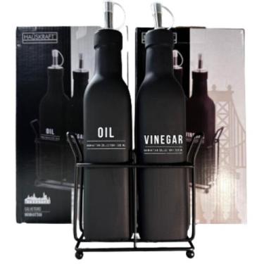 Imagem de Galheteiro De Vidro Com Suporte Dosador Porta Azeite e Vinagre Kit Lux