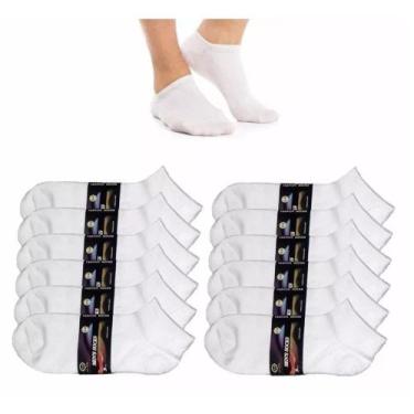 Imagem de Kit 12 Pares Meia Branca Soquete Cano Curto Masculina Ou feminina Unis