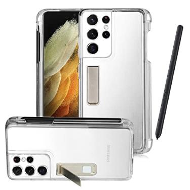 Imagem de Cavor Capa para Samsung Galaxy S21 Ultra com suporte para caneta S e suporte magnético, capa de telefone TPU de silicone macio com compartimento para caneta Stylus resistente à sujeira à prova de