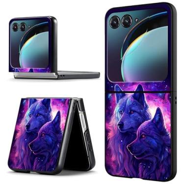 Imagem de ACWDMKH Capa para Motorola Moto Razr Plus 2024/50 Ultra - Capa protetora fina rígida de policarbonato antiarranhões à prova de choque, azul roxo lobo