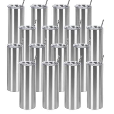 Imagem de Wzaytia Pacote com 16 copos finos de 590 ml, caixa de presente individualmente, conjunto de copos finos finos de aço inoxidável, 590 ml, copo de viagem fino e isolado para Diy, prata