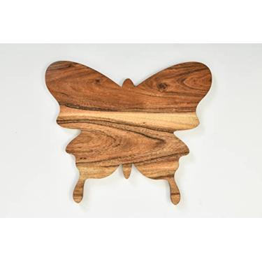 Imagem de Woodlery Tábua de cortar madeira de acácia orgânica para cozinha, corte antiderrapante e bloco de açougueiro, carne, queijo, legumes, frutas e salada (tábua borboleta, 28 x 33 cm)