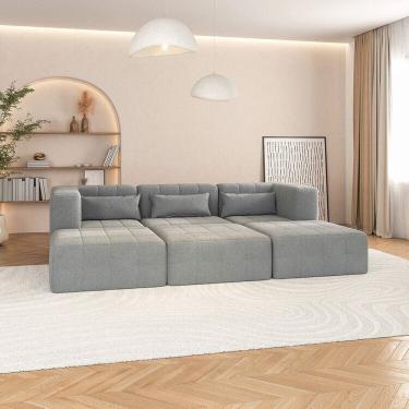 Imagem de Sofá Modular 02 Cantos 01 Poltrona e 03 Puffs Easybox Cabecasa Madeiramadeira Cinza Claro