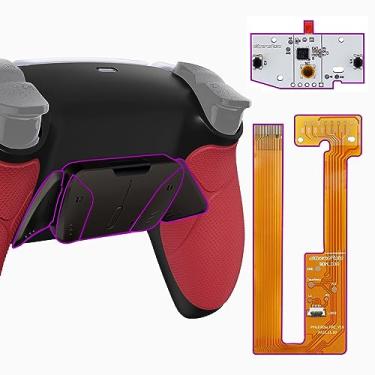 Imagem de eXtremeRate Kit de remapeamento RISE4 versão RISE4 Black Real Metal Buttons (RMB) para controle PS5 BDM-030 com cabo emborrachado vermelho redesenhado capa traseira preta, placa de atualização e 4 botões traseiros para controle PS5