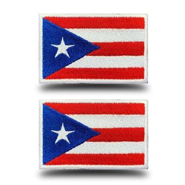 Imagem de Pacote com 2 apliques bordados da bandeira de Porto Rico emblemas nacionais, emblema tático porto-riquenho militar com fecho de gancho e laço para chapéus, mochila, jaquetas, roupas, uniforme e colete