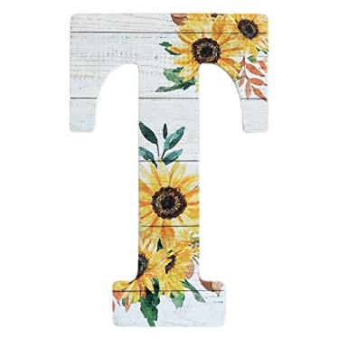 Imagem de COLLECTIVE HOME - Letras de madeira de 30,5 cm para decoração de parede, placa de parede rústica, placas de alfabeto decorativas, número de casa, decorações para festa de inauguração de casa de aniversário de casamento, branco lavado, girassol (T)