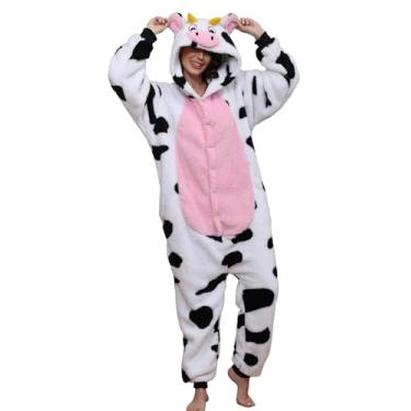 Imagem de LATH.PIN Pijama de animal para adultos, unissex, peça única, cosplay, cosplay, roupa de dormir para mulheres e homens, Vaca, M