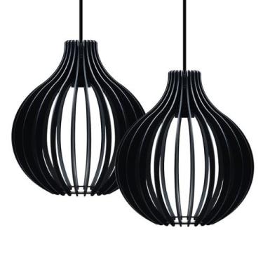 Imagem de 1 Lustre Pendente de Teto em MDF Coquinho para área gourmet, varanda, 