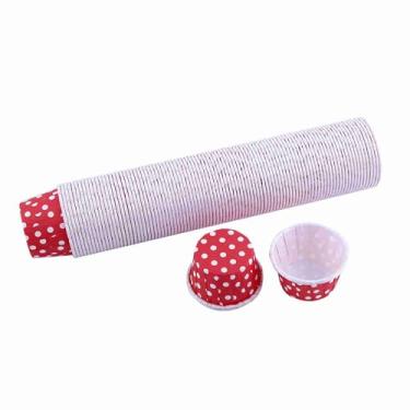 Imagem de 100 unidades de caixas de cupcake de papel revestido, caixa de cozimento de bolo de boicote de alto calor, copos de cozimento de bolo com borda de rolo, ferramentas de embalagem (Ponto Onda Vermelha)