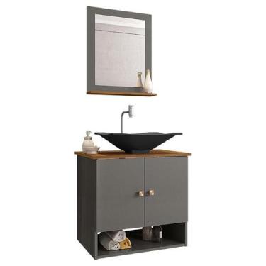 Imagem de Gabinete Armário Banheiro Deli 2 Portas Cuba Concava Preta - Loja Doce