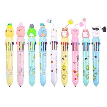 Imagem de Terdey Canetas Esferográficas Coloridas Fofas Multicoloridas, 10 em 1 Animais Kawaii, Retráteis, Canetas de Gel, Unissex, 0,7 mm, 9 Peças, Escrita Escolar e Profissional