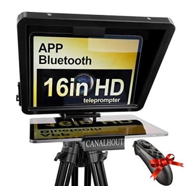 Imagem de CANALHOUT Teleprompter universal de 16 polegadas com controle remoto, serve para todos os tablets/iPad, câmera de vídeo/DSLR, pré-montado, vidro divisor de feixe 70/30 com bolsa impermeável, criação