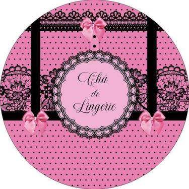 Imagem de Painel De Festa Redondo 1,50x1,50 -  Chá de Lingerie Rosa com Preto 01