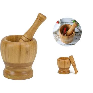 Imagem de Pilão Socador Moedor Amassador de Temperos Grande em Bambu Natural  - 