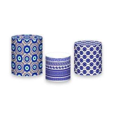 Imagem de Trio De Capa Cilindro - Olho Grego Azul Escuro 002 - Via Cores