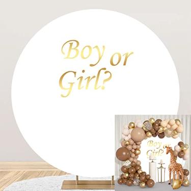 Imagem de OERJU 2 x 2 m pano de fundo redondo revelador de gênero menino ou menina chá de bebê círculo branco fundo fotografia fundo redondo capa de suporte para recém nascido revelação de gênero decoração de festa adereços de cabine de fotos