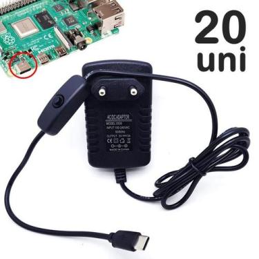 Imagem de Pacote 20 Fontes Para Raspberry Pi Dc Chaveada 5v 3a Plug Usb-C Alta E