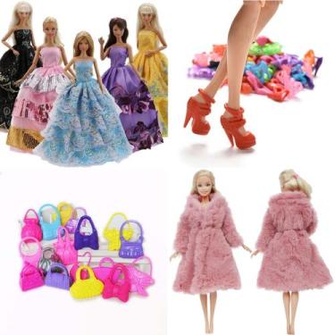 Imagem de Kit de Roupas Acessórios para Bonecas Casaco Sapatos Bolsas Vestidos L