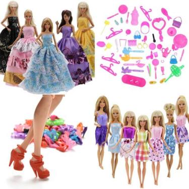 Imagem de Brinquedo Jogo de Acessórios Para Bonecas Sapatos Vestidos Bolsas - Sh