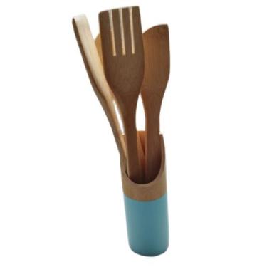 Imagem de Kit Colher De Pau Utensílios Em Bambu 5 Peças Anti Fungos Casa Cozinha