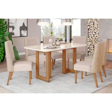 Imagem de Kit 6 Cadeiras Sala Jantar Yara SC79 Tampo Madeirado c/ Vidro Canto Cu