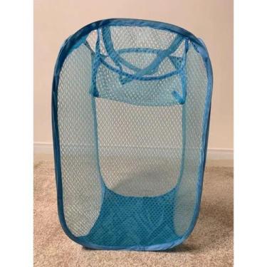 Imagem de Cesto De Roupa Suja Nylon Organizado 40x40x70CM - HM Design, Azul clar