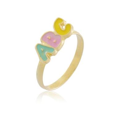 Imagem de Anel Infantil Escola Abc Colorido Folheado a Ouro + Estojo - Joias Dan