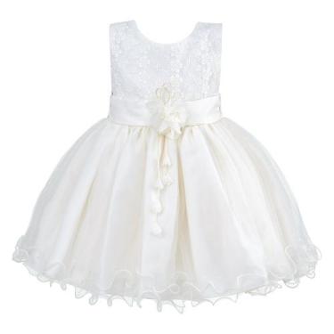 Imagem de Vestido Infantil Busto Bordado Renda Batizado Bege - Mazzi Baby, 1