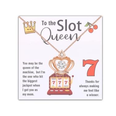 Imagem de BLEOUK Colar Queen Slot Machine Gambler Mom Gift Casino Lover Mom Gift Jackpot Gambling Mom Jewelry, Metal, na unknow
