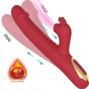 Imagem de Vibrador de sucção de coelho para estimulação do ponto G do clitóris, brinquedos sexuais adultos para mulheres casais, massageador de dedo vibratório com 3 ventosas e 7 modos de vibração (Vermelho)