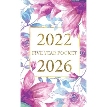 Imagem de 2022-2026 Five Year Pocket: Planner and Mini Calendar and 5 years schedule and organizer, Personal time management purse notebook and Appointment with Purple watercolor flower Cover