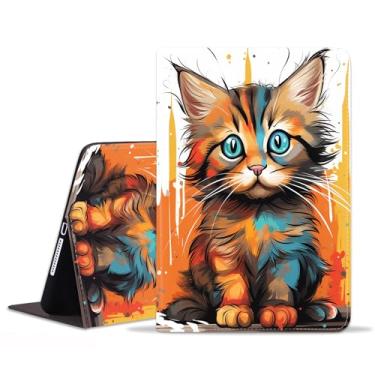 Imagem de FVAENDHIO Capa para Samsung Galaxy Tab S10 Plus 2024/ S9 Plus/S9 FE Plus 5G 12,4 polegadas 2023, suporte ajustável, auto despertar/hibernar, capa de couro inteligente, desenho animado aquarela gato