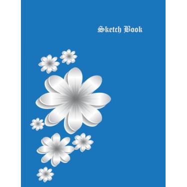 Imagem de Sketch Book: Blank Sketchbook 8 1/2 x 11 for Drawing, Journaling and Sketching for Kids Teens and Adults - 100 Pages Drawing Art Pad for Doodling Painting - 8.5x11 inches Large Size Blue with Flower