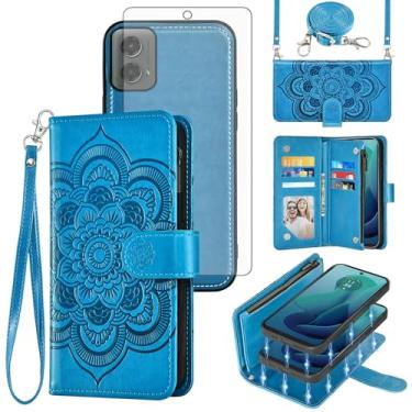 Imagem de Asuwish Capa de celular para Motorola Moto G 5G 2024 com zíper carteira magnética destacável com protetor de tela de vidro temperado alça transversal mandala flor porta-cartão G5G 5 G G5 mulheres