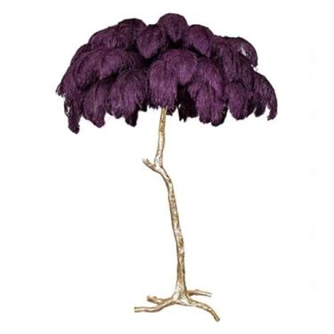 Imagem de Lâmpada de chão regulável, lâmpada de pé de penas naturais, lâmpadas de LED com 3 temperaturas de cor, lâmpadas LED E14, corpo da lâmpada de resina dourada, luminária de chão de leitura para quarto,