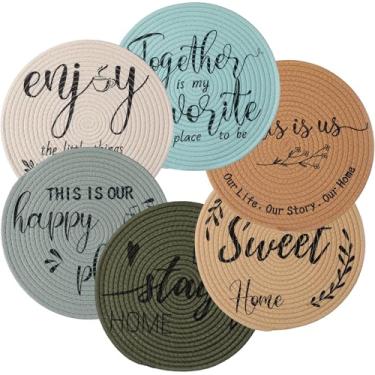 Imagem de Gandeer Jogo americano redondo de algodão de 33 cm, conjunto de 6 porta-copos boêmios, tapetes de mesa de jantar, laváveis, resistentes ao calor, tapetes circulares para casa de fazenda, acessórios