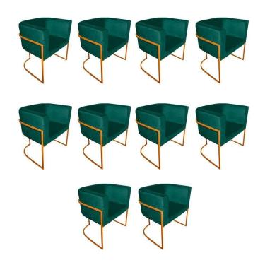 Imagem de Kit 10 Cadeiras De Jantar Premium Base De Ferro Cobre Veludo Verde