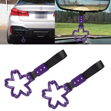 Imagem de Xotic Tech 2 peças JDM Sakura em forma de Tsurikawa alças de alça de ônibus trem de metrô Drift Charm anel de advertência de para-choque traseiro para carros, SUV decoração exterior interior (roxo)