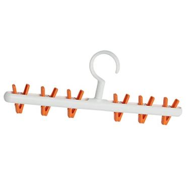 Imagem de Varal de 6 Clipes para Evitar Emaranhados, Ganchos à Prova de Vento, Varal de Meias para Casa, Material Plástico (Branco com Laranja)