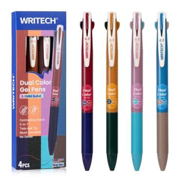 Imagem de WRITECH Canetas de tinta de gel retráteis: caneta colorida colorida de 0,5 mm de ponta fina 2 em 1, cores sortidas, 4 quilates, sem manchas e sangramento para escrita suave, diário, desenho, anotações