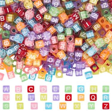 Imagem de SOFPLATE 1400 peças de contas de letras transparentes quadradas do alfabeto contas a granel 6 x 6 mm cubo acrílico transparente letras A-Z contas de artesanato para contas pulseiras amizade fazer