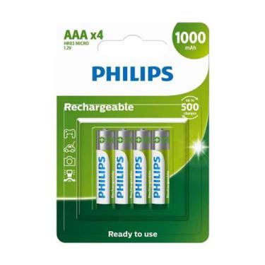 Imagem de Pilhas Recarregáveis Philips AAA Palito 1000mAh 4 Unidades