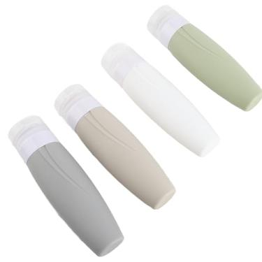 Imagem de Garrafas de Viagem de Silicone para Produtos de Higiene Pessoal, Garrafa de Dispensador Vazia 4 PCs Recipiente de Silicone para Shampoo e Lavagem do Corpo (90ml)