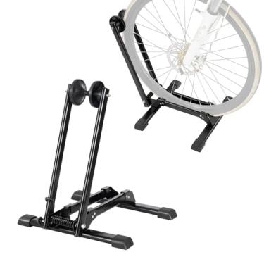 Imagem de HOMEE Suporte de chão de bicicleta, suporte de bicicleta para estacionamento, suporte de roda de 51 a 73 cm, suporte dobrável de armazenamento de bicicleta para montanha e estrada, organizador de